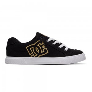 Zapatillas Skate DC Shoes Chelsea Mujer Negras Doradas | TGNX-82106