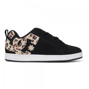 Zapatillas Skate DC Shoes Court Graffik Mujer Negras Leopardo | PUBM-50891