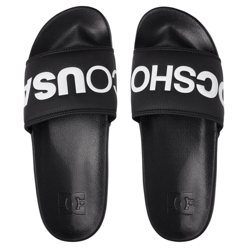 Sandalias DC Shoes Slides Hombre Negras Blancas | KVFB-59218