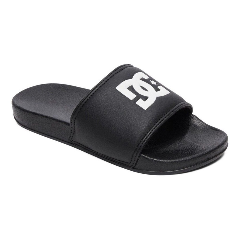 Sandalias DC Shoes Slides Niños Negras Blancas | KLGH-61390