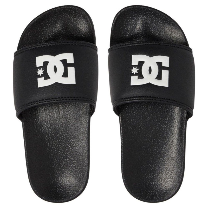 Sandalias DC Shoes Slides Niños Negras Blancas | KLGH-61390