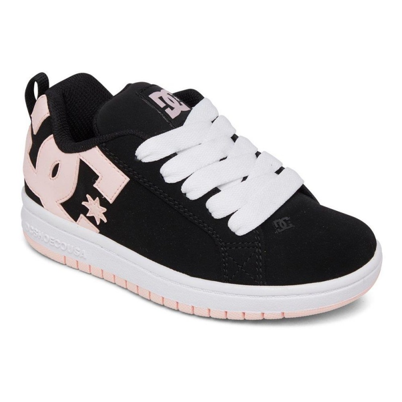 Zapatillas Skate DC Shoes Court Graffik Niños Negras Rosas Claro | TMGS-21679