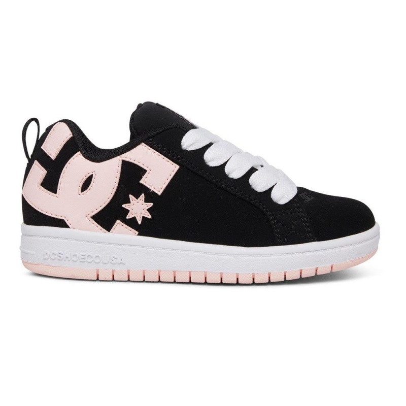 Zapatillas Skate DC Shoes Court Graffik Niños Negras Rosas Claro | TMGS-21679