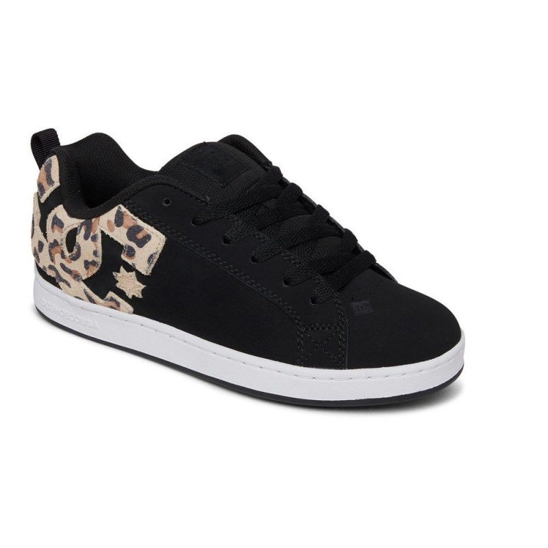 Zapatillas Skate DC Shoes Court Graffik Mujer Negras Leopardo | PUBM-50891