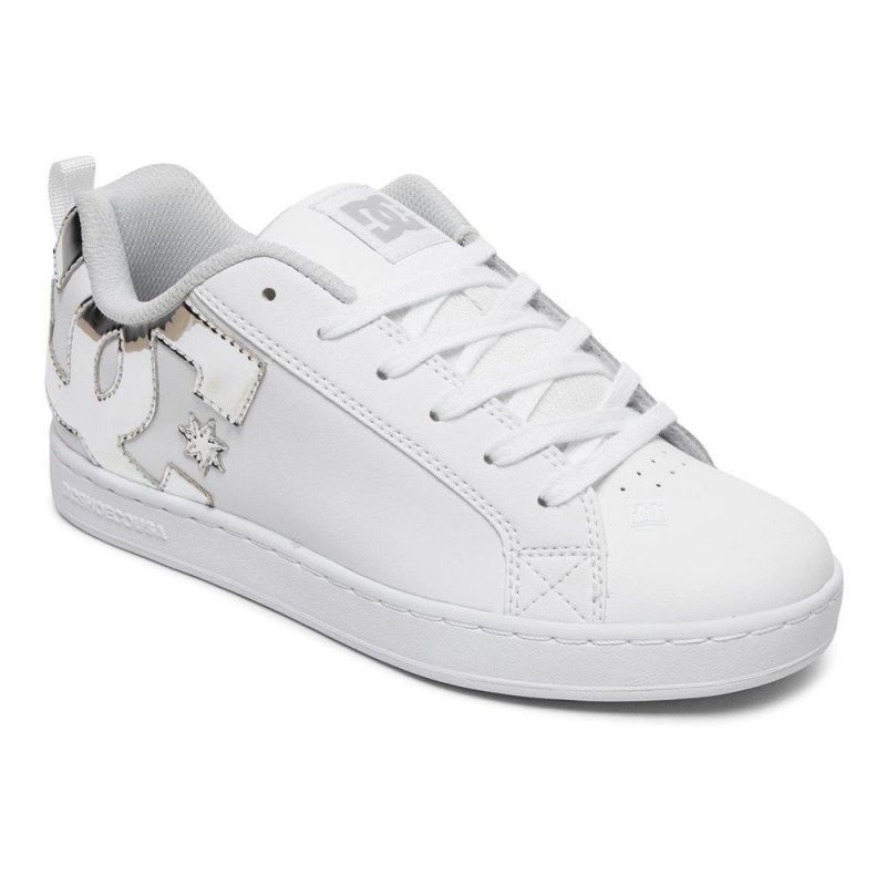 Zapatillas Skate DC Shoes Court Graffik Mujer Blancas Plateadas | GXZH-06175