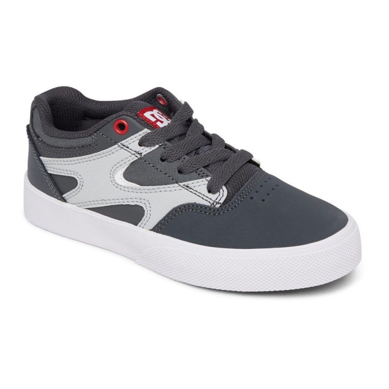 Zapatillas Skate DC Shoes Kalis Vulc Niños Gris Rojas | SVKI-04359