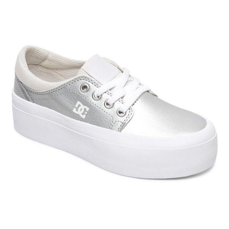 Zapatillas Skate DC Shoes Trase Niños Plateadas Blancas | STUD-32897