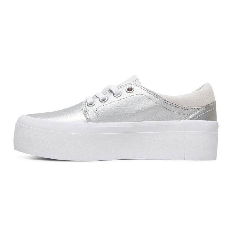 Zapatillas Skate DC Shoes Trase Niños Plateadas Blancas | STUD-32897