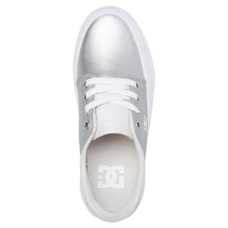 Zapatillas Skate DC Shoes Trase Niños Plateadas Blancas | STUD-32897